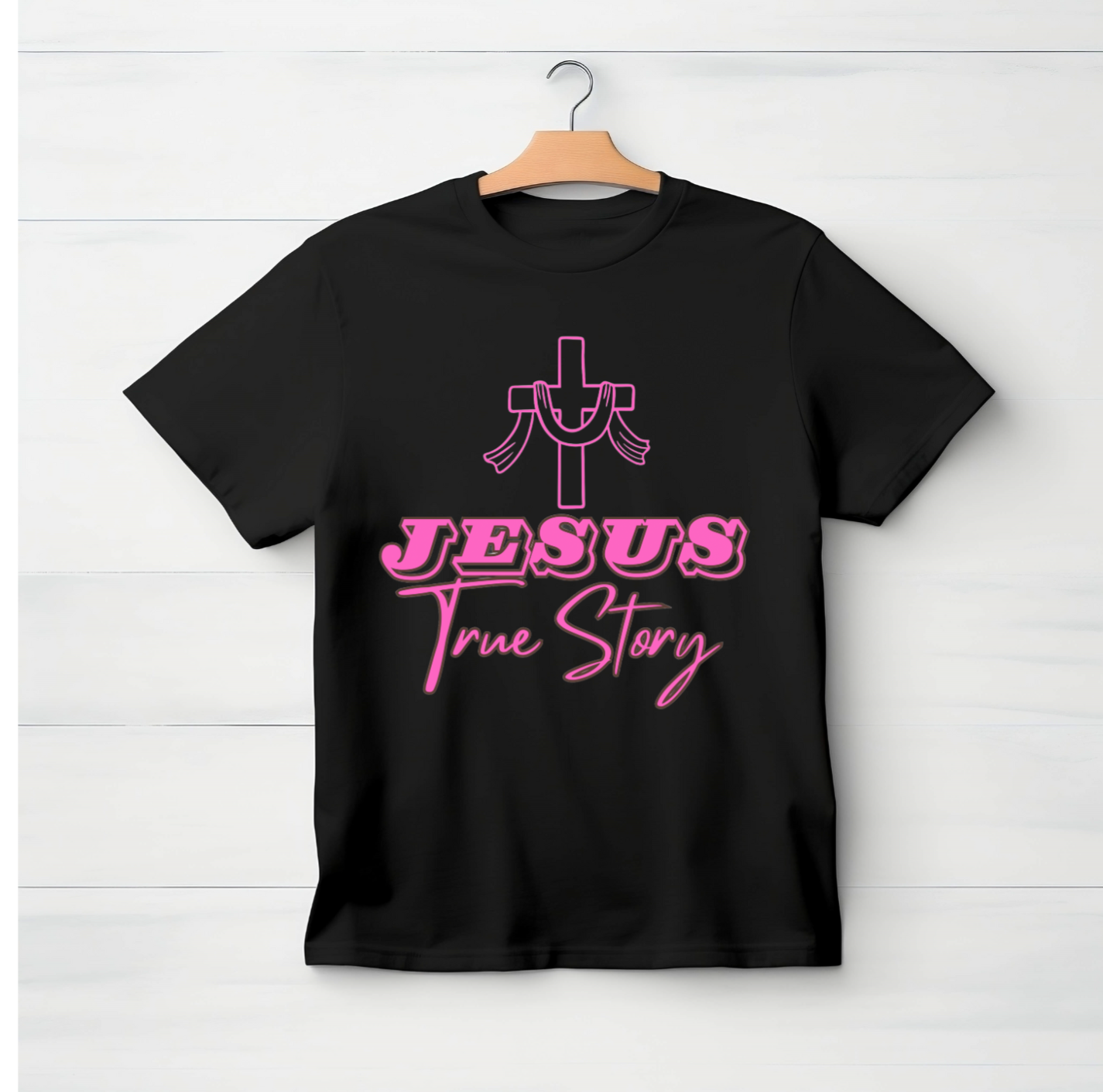 Jesus True Story T-shirt Hot Pink Lettering